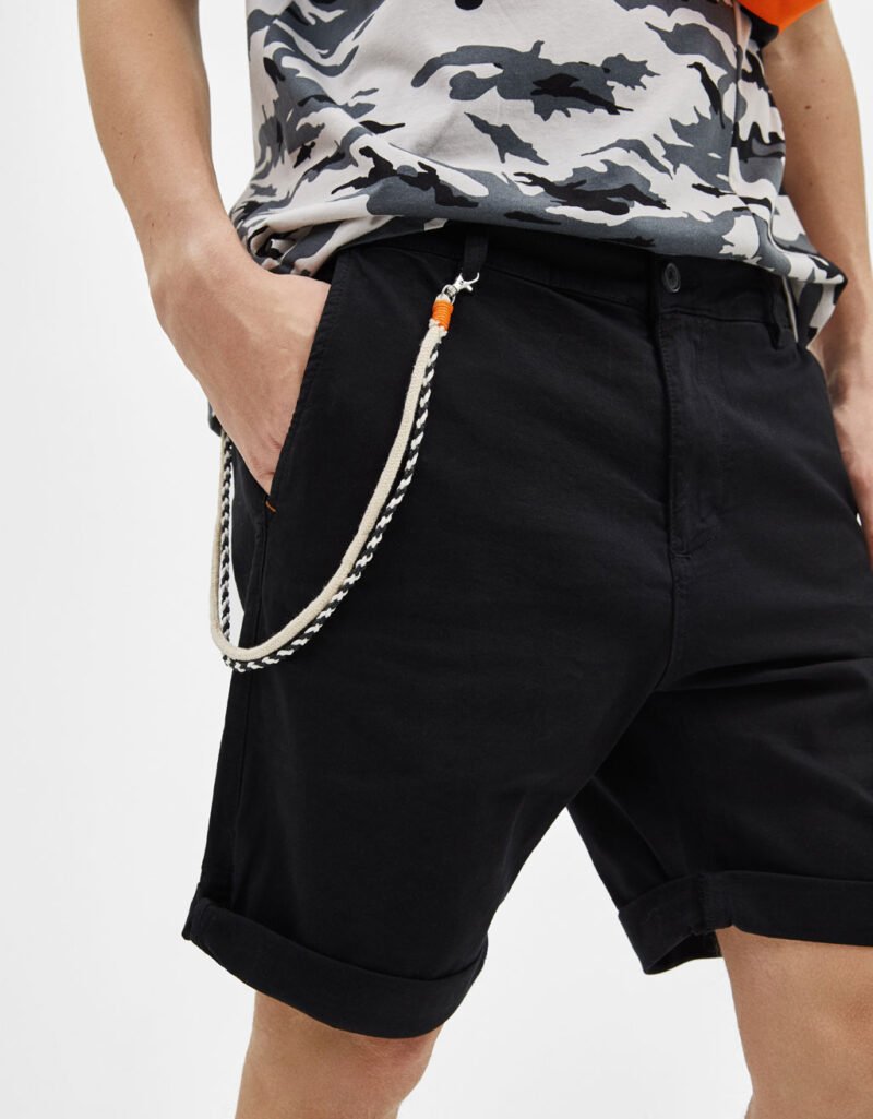 Black-Leaf Print Tie Waist Shorts